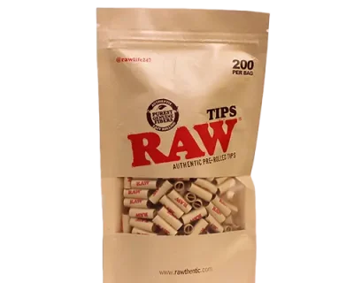RAW Pre-Rolled Unbleached Wide Tips | 200pc Bag