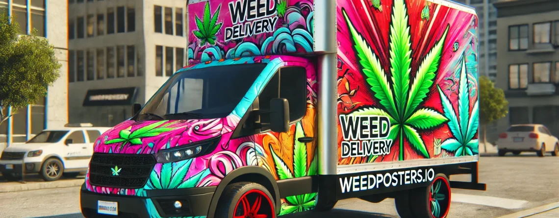 Weed delivery truck delivering edibles, flower and pre-rolls - WeedPosters