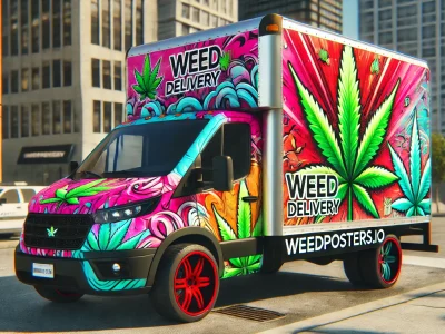 Weed delivery truck delivering edibles, flower and pre-rolls - WeedPosters
