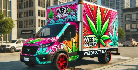 Weed delivery truck delivering edibles, flower and pre-rolls - WeedPosters