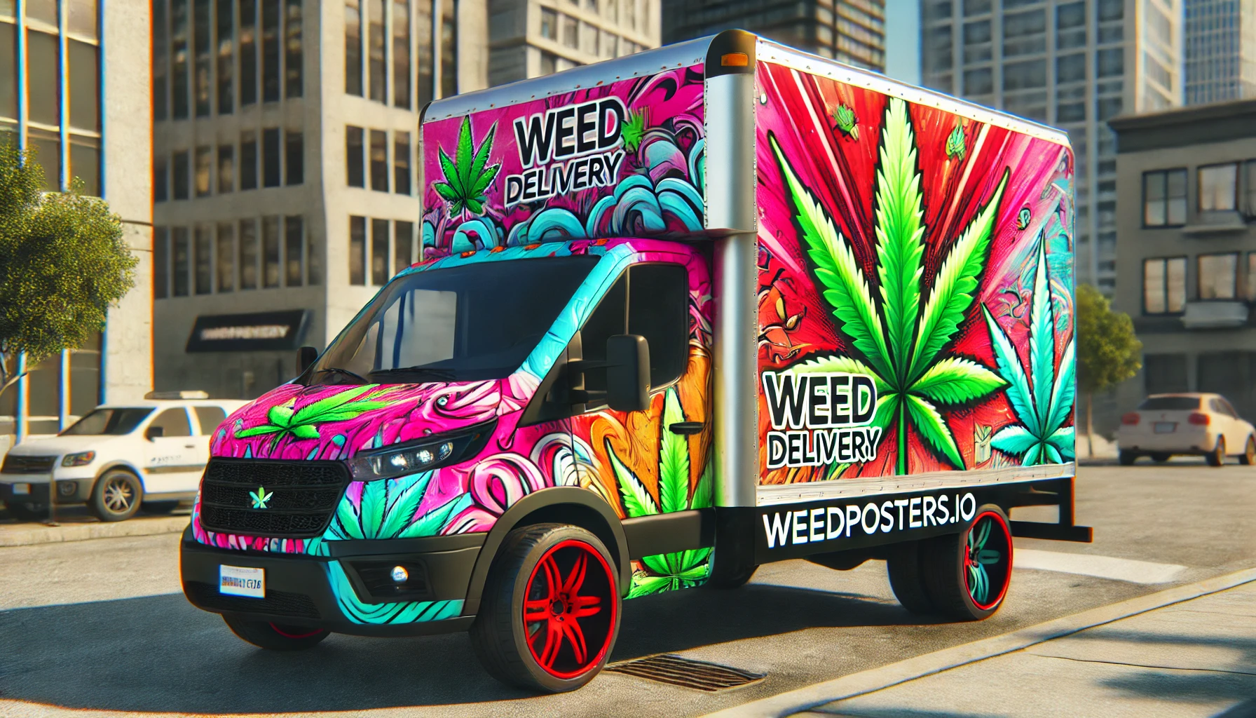 Weed delivery truck delivering edibles, flower and pre-rolls - WeedPosters